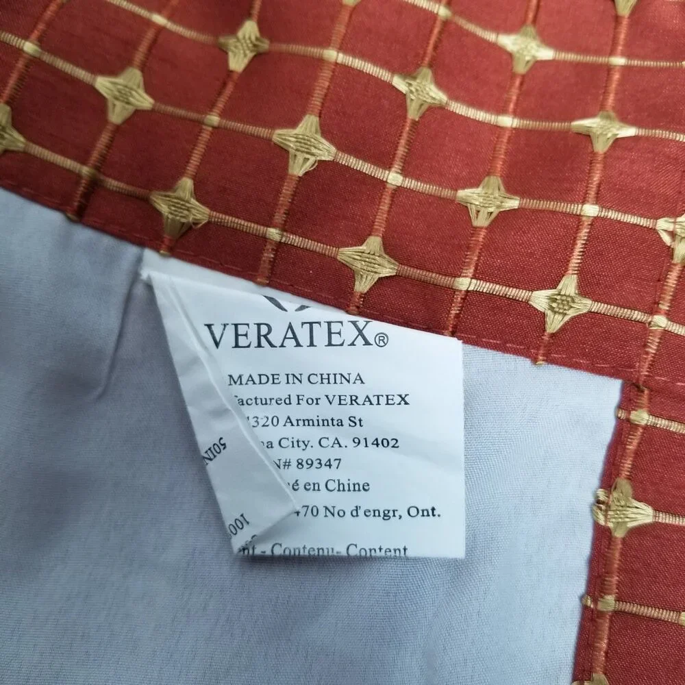 Set of 2 Veratex Rust Gold Embroidered Window Valance Lined Rod Pocket Geometric